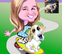 girlonskateboardanddogcaricature