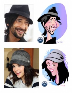 Caricature of Adrien Brody and Selena Gomez