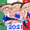 Norton Family 2021 - Family wearing sombreros while holding sword fish